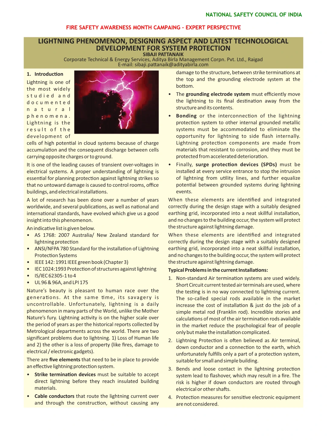 Lightning Phenomenon, Designing Aspect and Latest Technological Development for System Protection