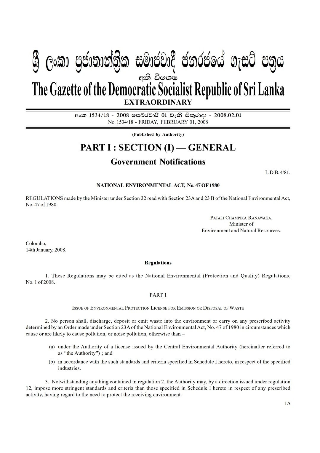 NATIONAL ENVIRONMENTAL ACT, No. 47 OF 1980 Amend 2008