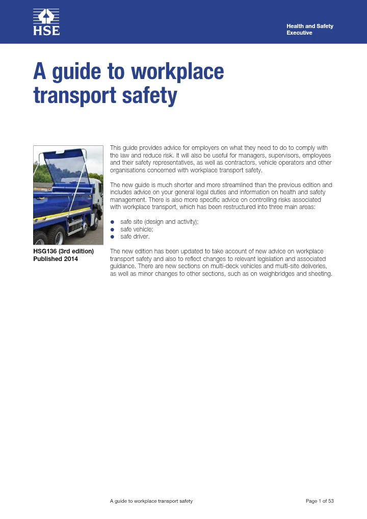 A Guide to Workplace Transport Safety – HSG136