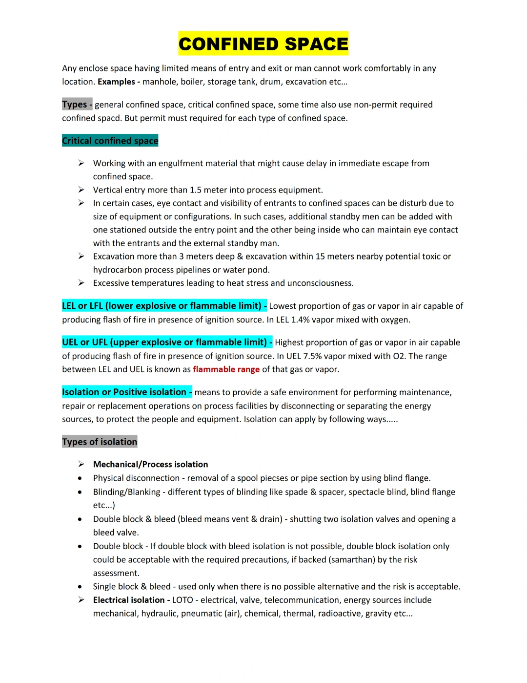 Confined Space Safety – Entry, Isolation, LOTO, Gas Testing & Rescue