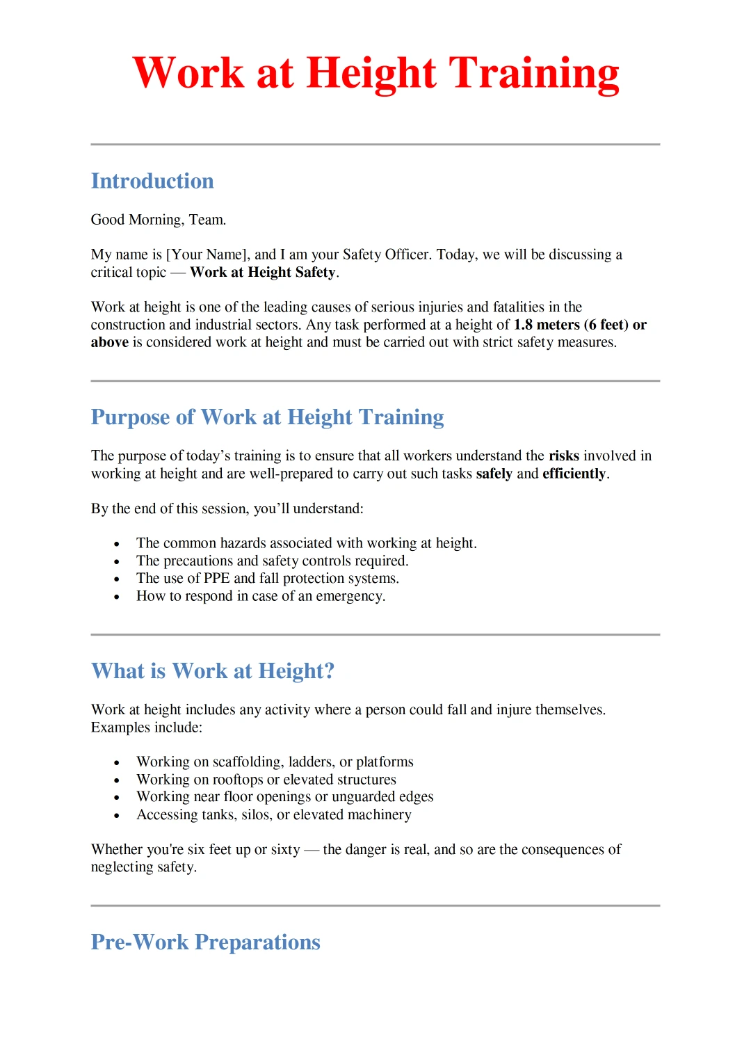 Work at Height Training