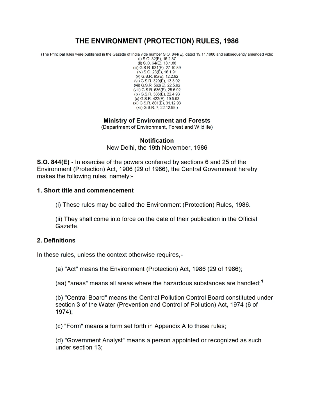 Environment (Protection) Rules, 1986 (EPR, 1986)