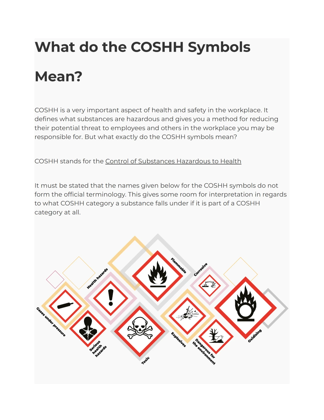 COSHH Symbols and Chemical Safety Guide – Hazard Identification, Classification and Risk Control