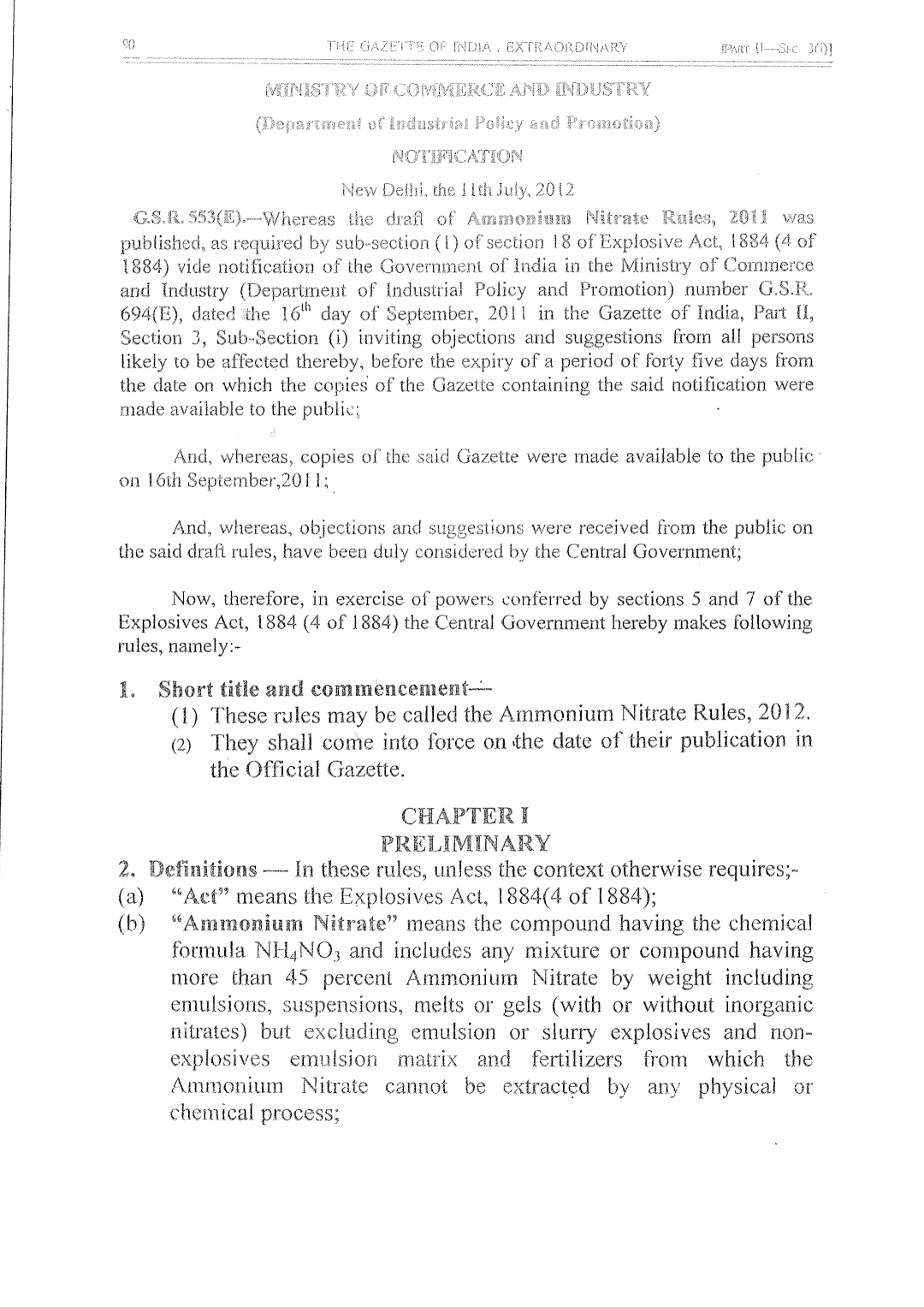 Ammonium Nitrate Rules, 2012