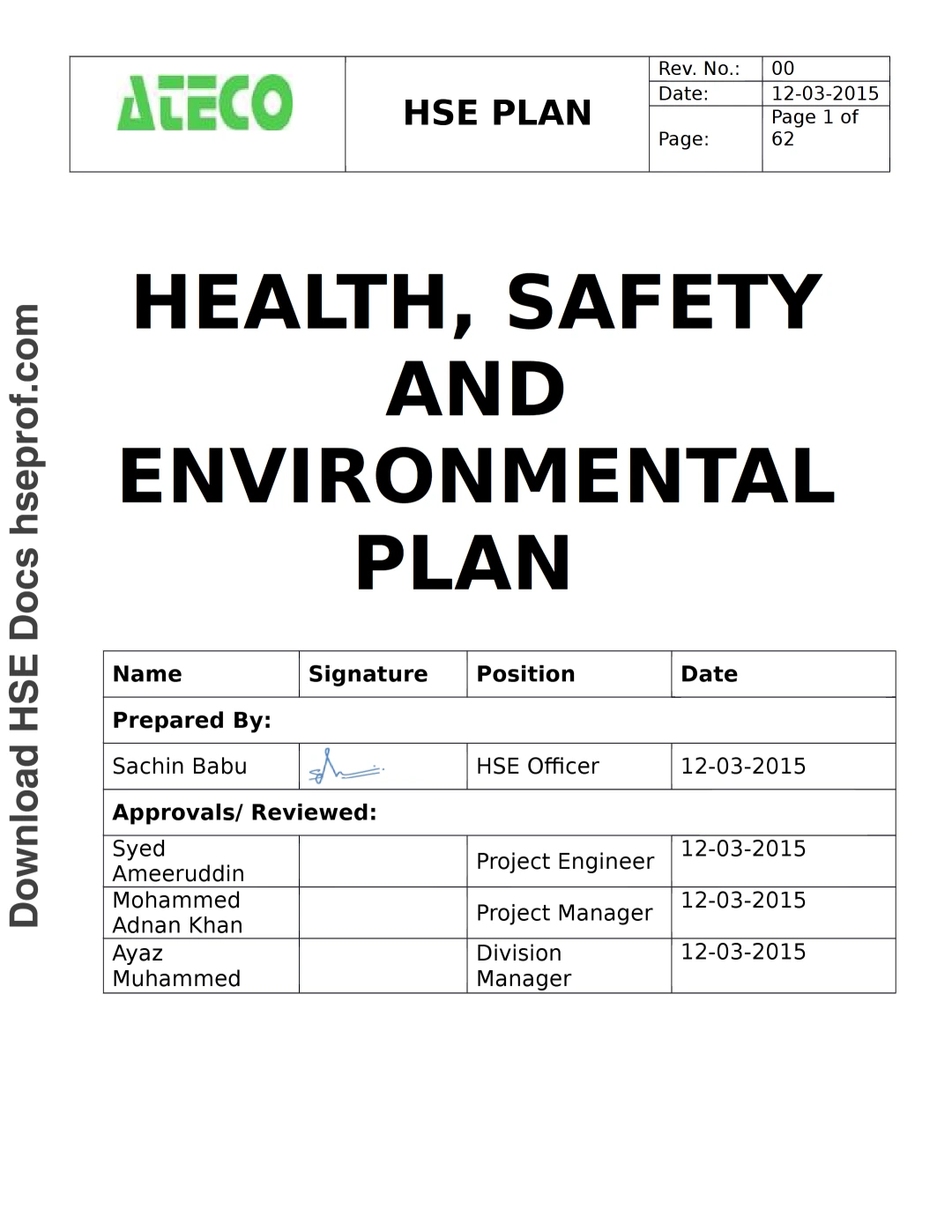 HSE Plan – Health, Safety and Environmental Management Plan for Electrical & ELV Installation Works