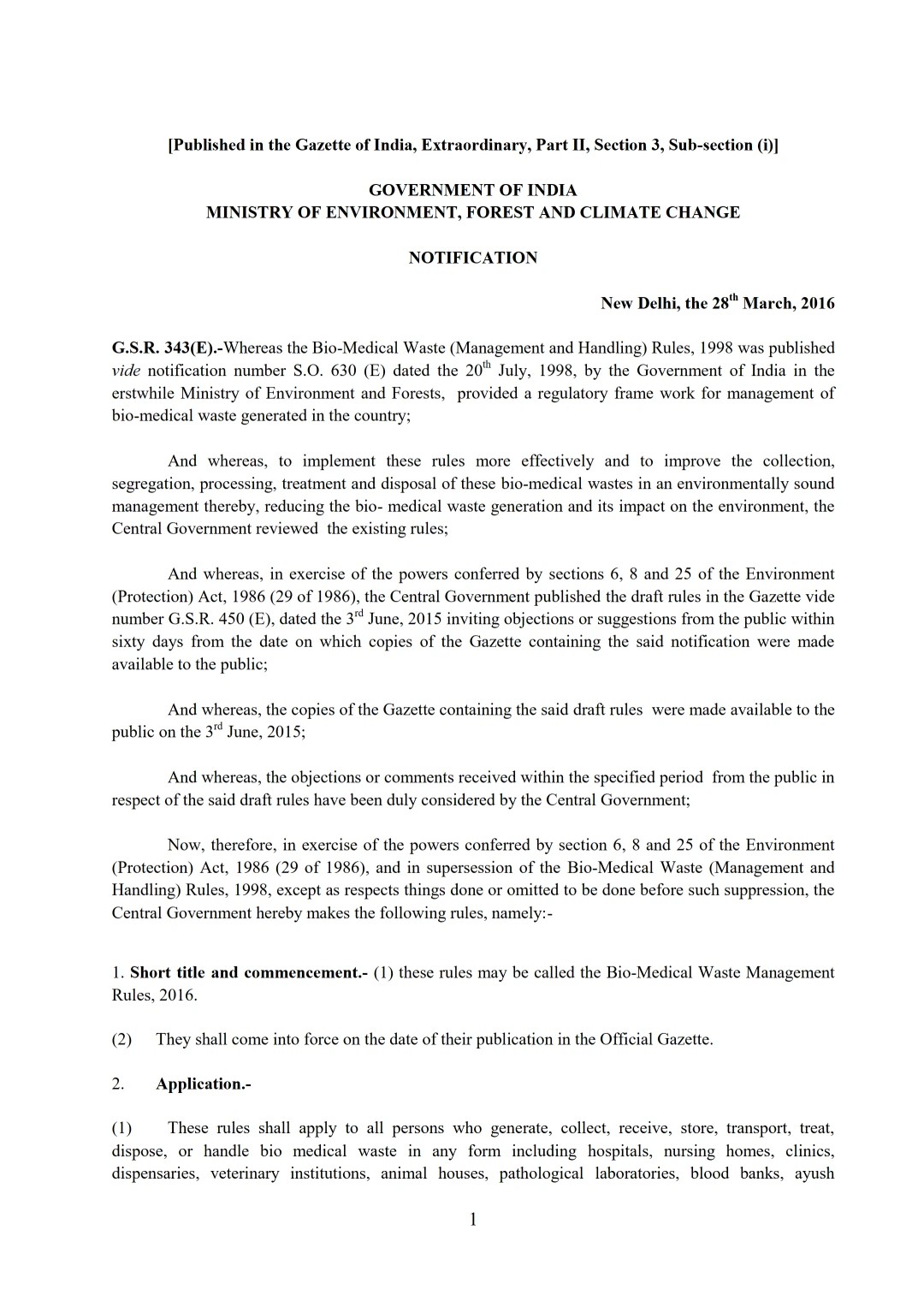 Bio-Medical Waste Management Rules, 2016